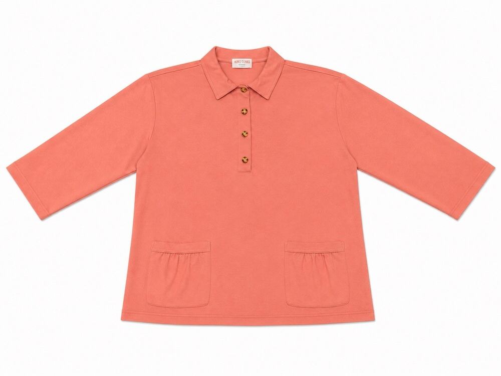 Mike & Me Women’s Medium Coral Pink 3/4 Sleeve Collared Polo Top Pockets